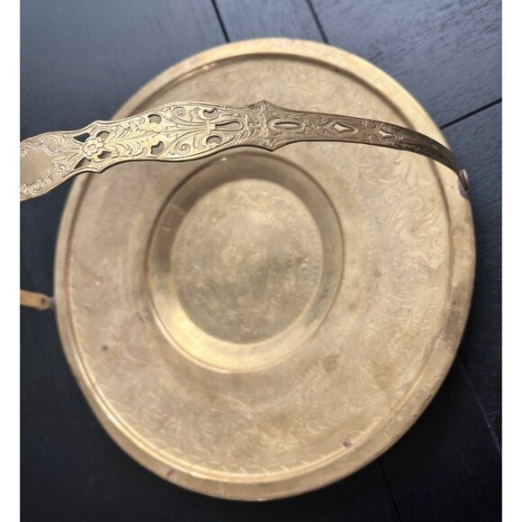 Bard's Brass LID 10-1/2" Plate W Etched Moveable Handle Dish Tray Pattina - Picture 7 of 14